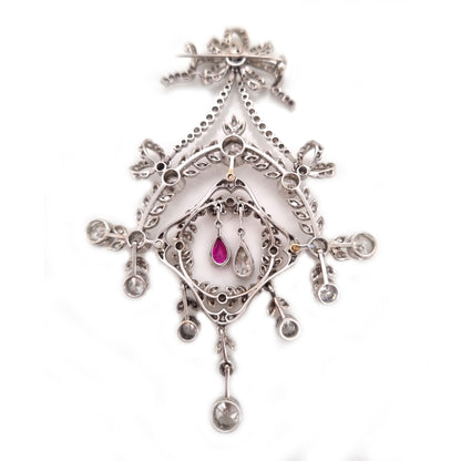 Belle Epoque Ruby and Diamond Wreath Pendant come Brooch