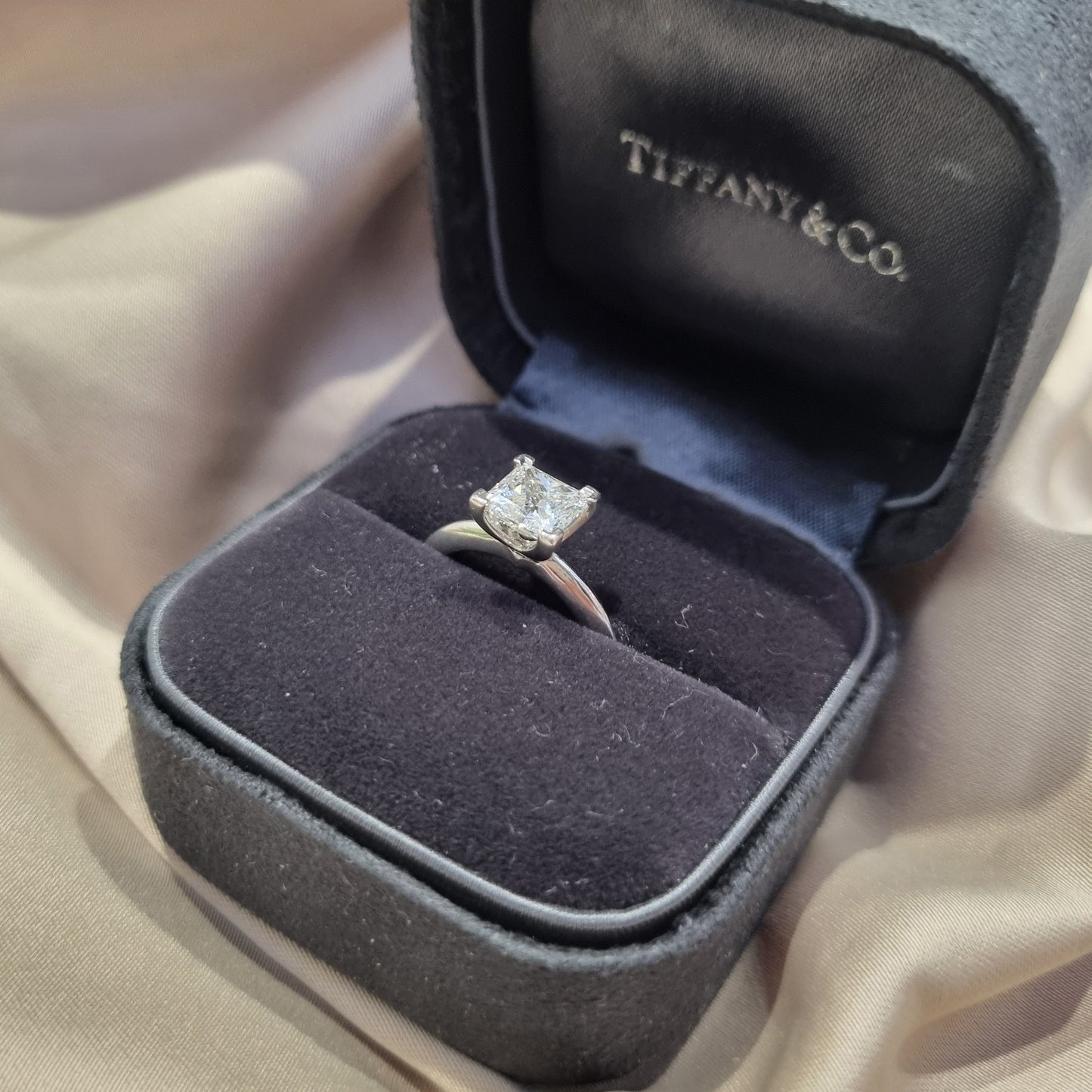 Tiffany and Co 1.19ct Princess Diamond Solitaire Engagement Ring