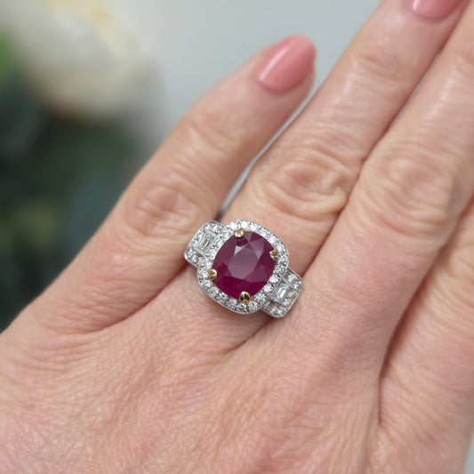 Certified 4ct Madagascar Ruby and Diamond Dress Ring