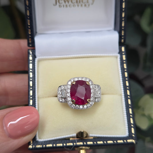 Certified 4ct Madagascar Ruby and Diamond Dress Ring