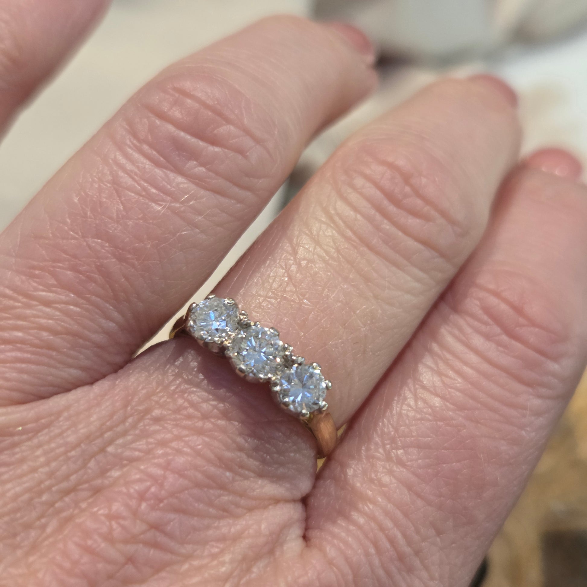 Vintage 1ct Diamond Three Stone Ring, 1.00 carat total