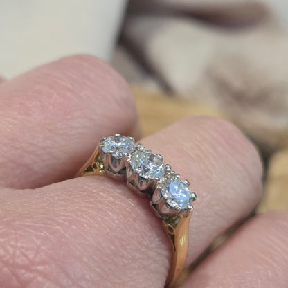 Vintage 1ct Diamond Three Stone Ring, 1.00 carat total