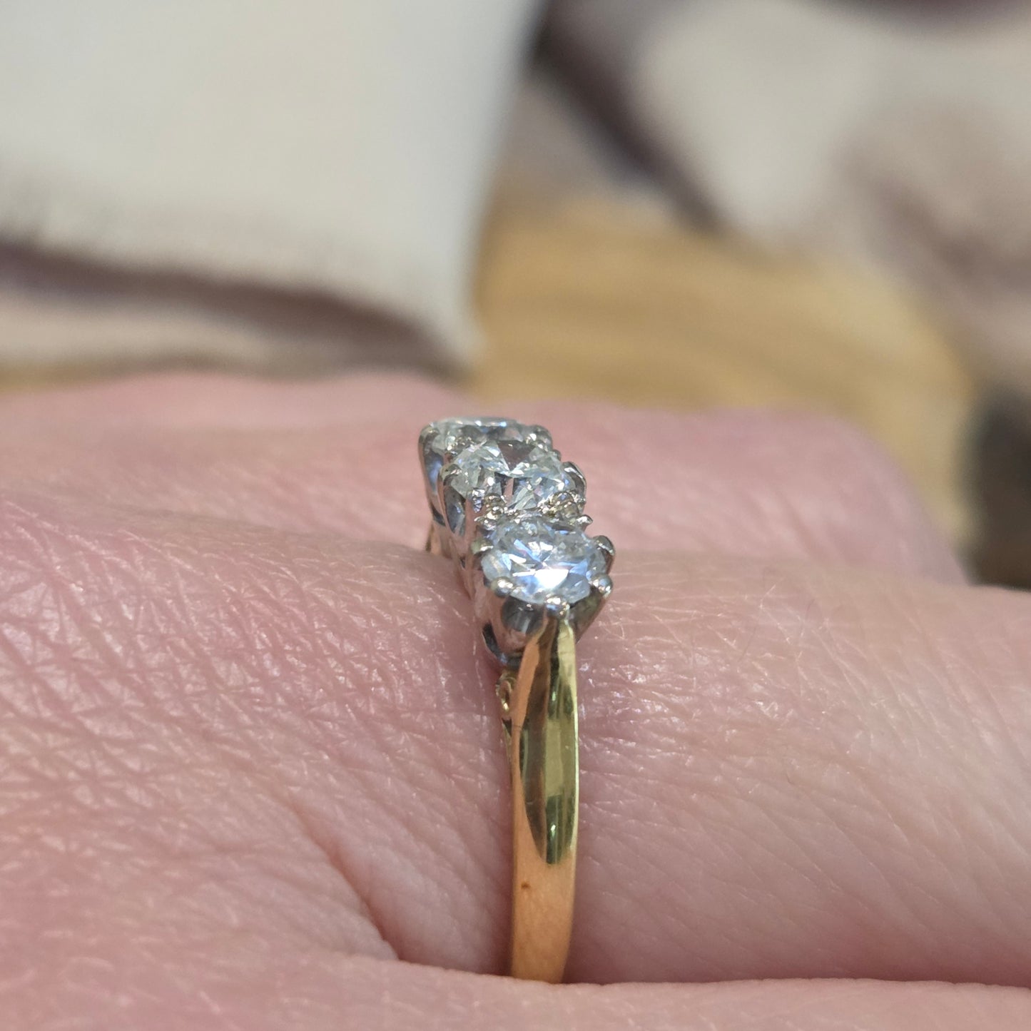 Vintage 1ct Diamond Three Stone Ring, 1.00 carat total