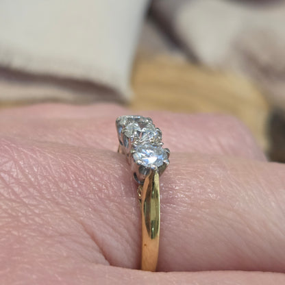 Vintage 1ct Diamond Three Stone Ring, 1.00 carat total