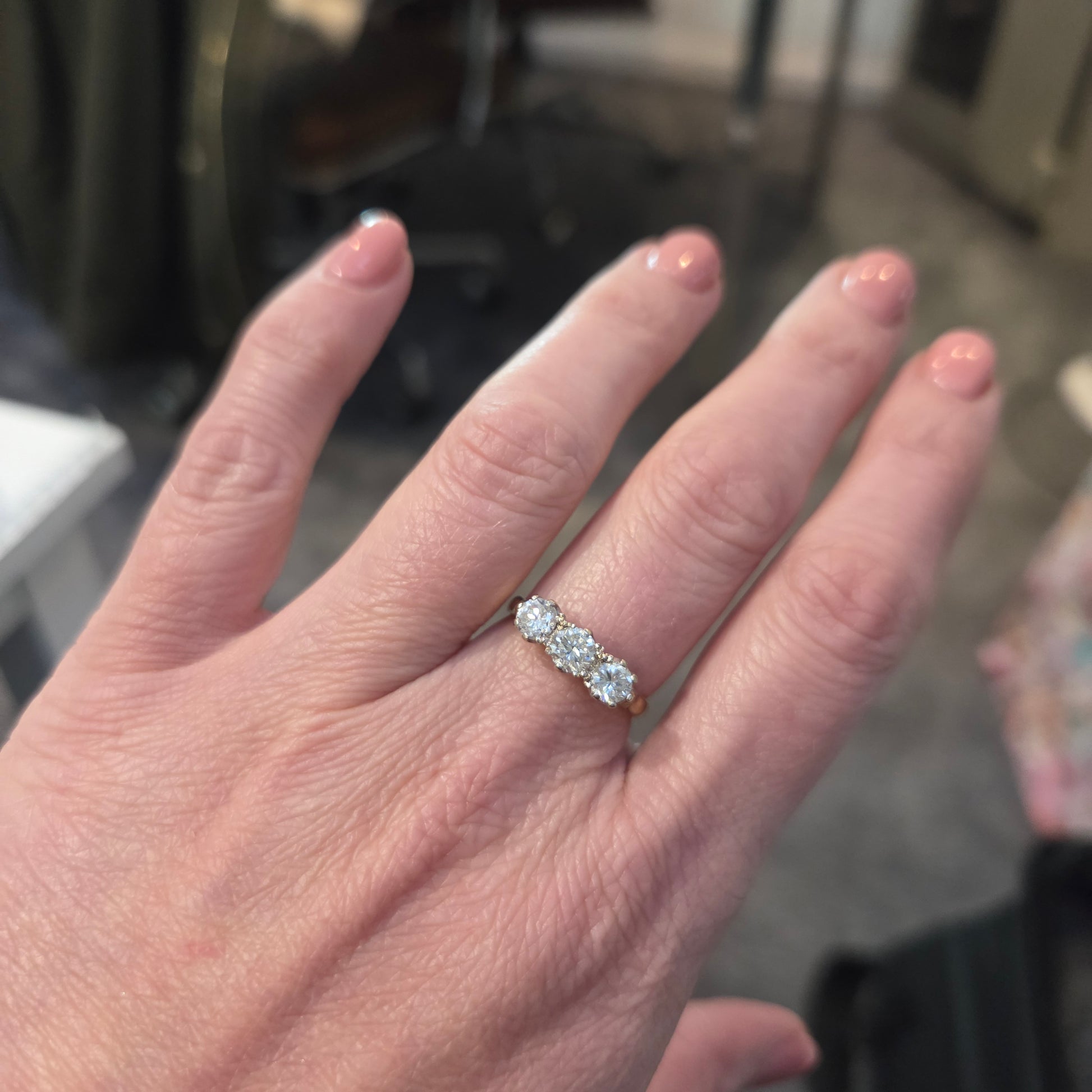 Vintage 1ct Diamond Three Stone Ring, 1.00 carat total