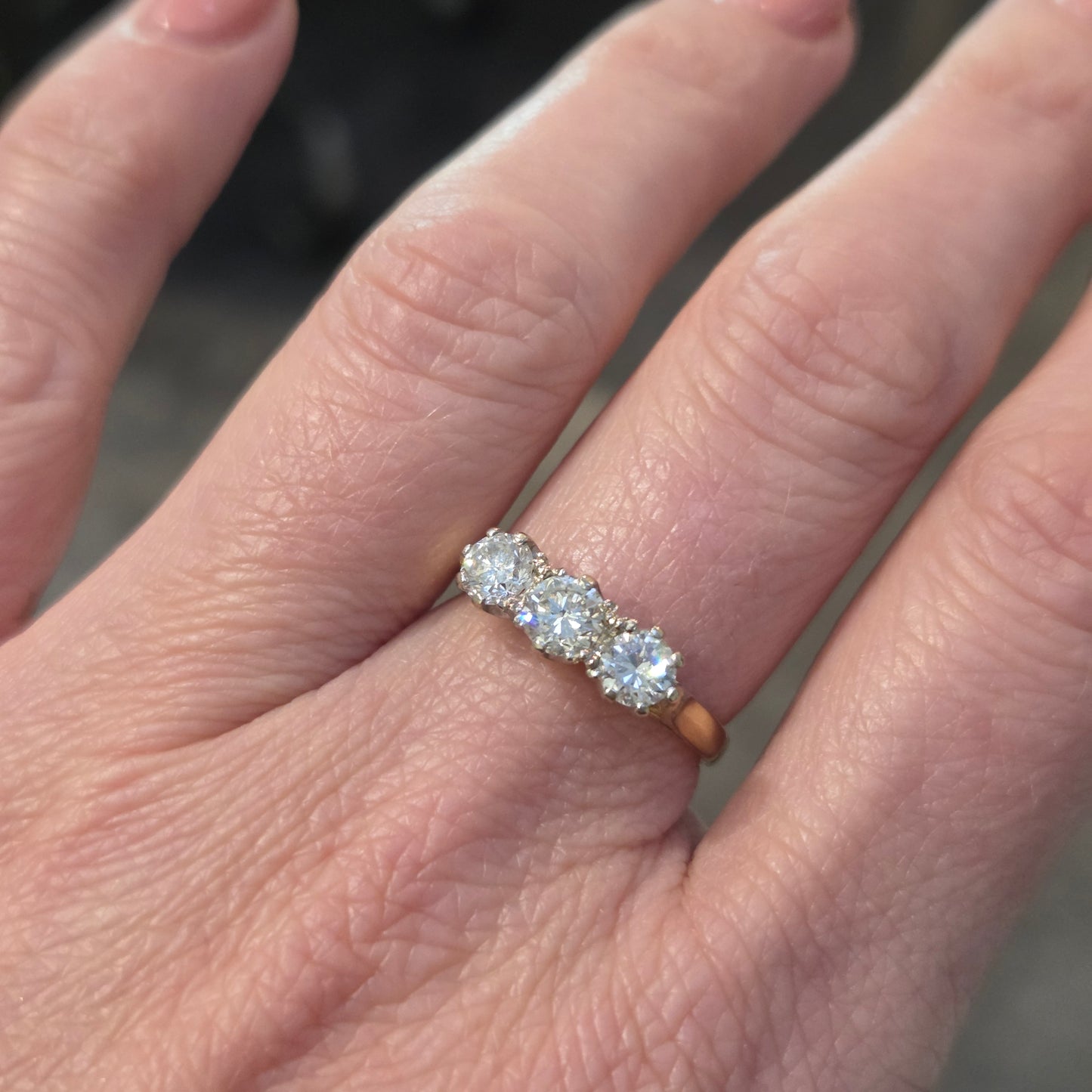 Vintage 1ct Diamond Three Stone Ring, 1.00 carat total