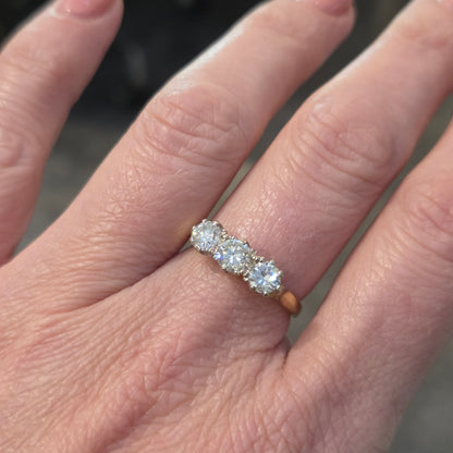 Vintage 1ct Diamond Three Stone Ring, 1.00 carat total