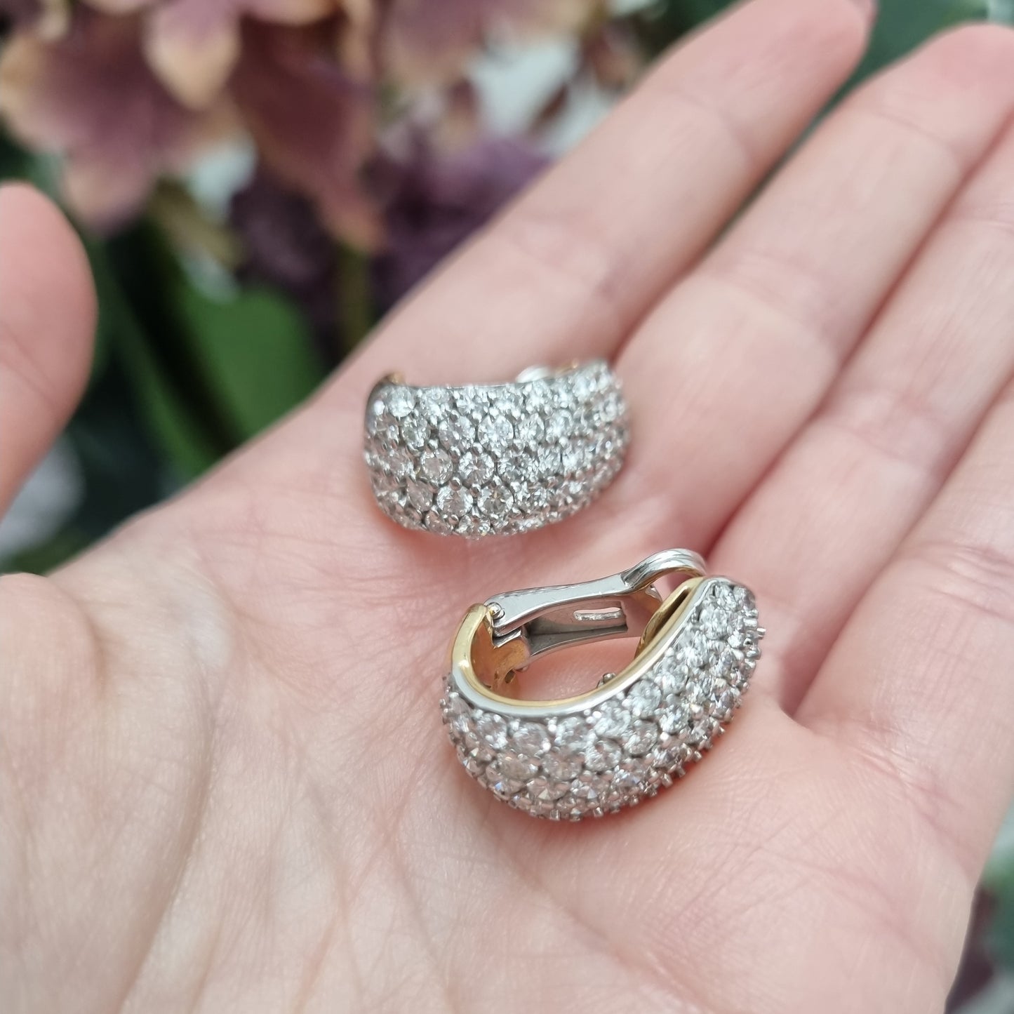 Vintage Diamond Chunky Hoop Earrings In Yellow Gold