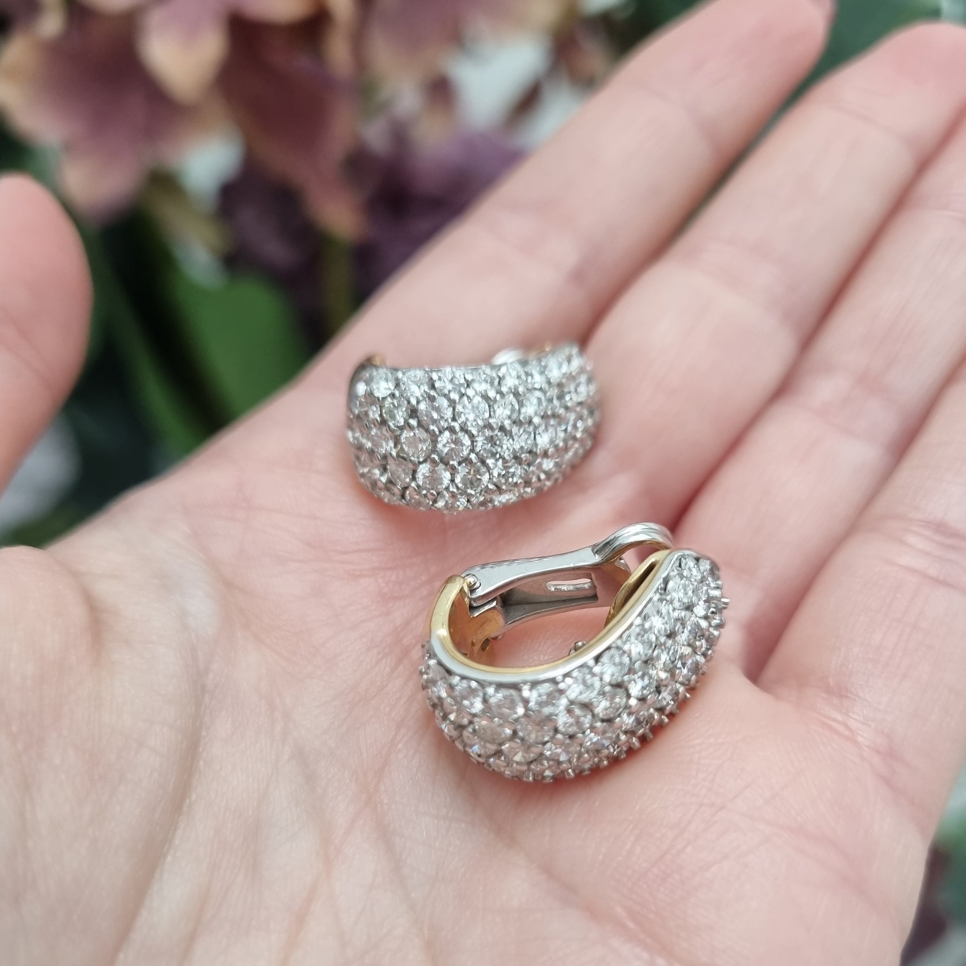 Vintage Diamond Chunky Hoop Earrings In Yellow Gold