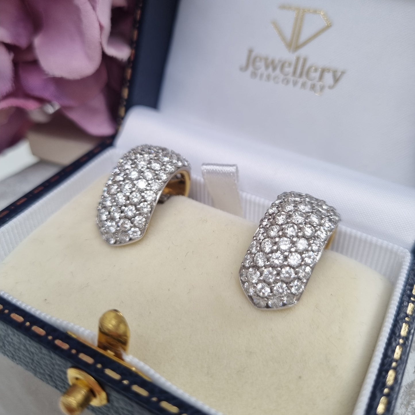 Vintage Diamond Chunky Hoop Earrings In Yellow Gold