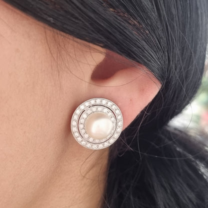 Pearl and Diamond Target Earrings