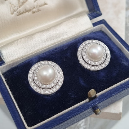 Pearl and Diamond Target Earrings