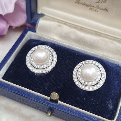 Pearl and Diamond Target Earrings