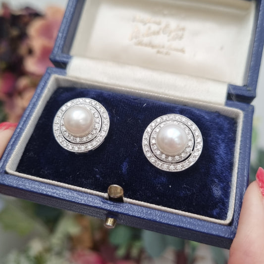 Pearl and Diamond Target Earrings