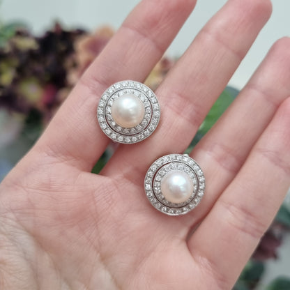 Pearl and Diamond Target Earrings