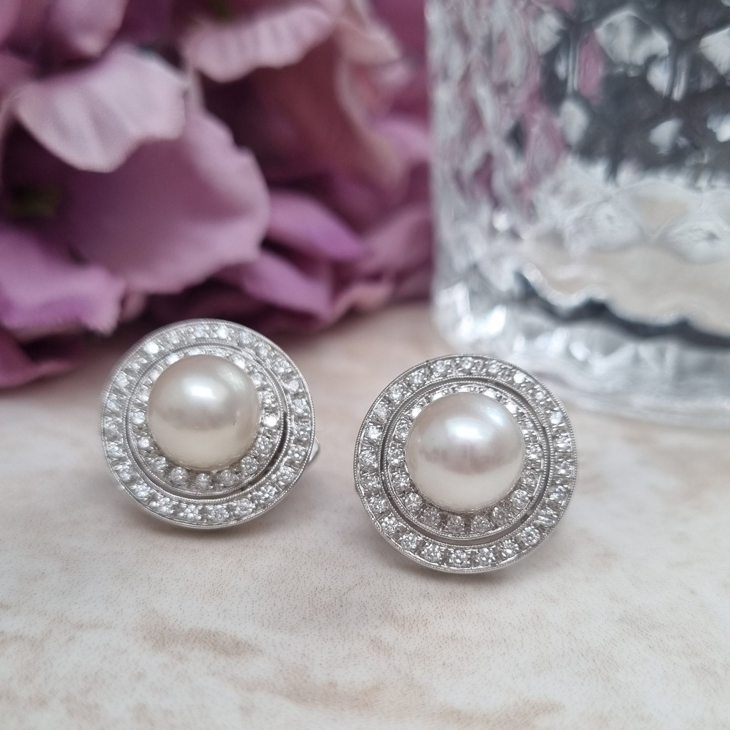 Pearl and Diamond Target Earrings