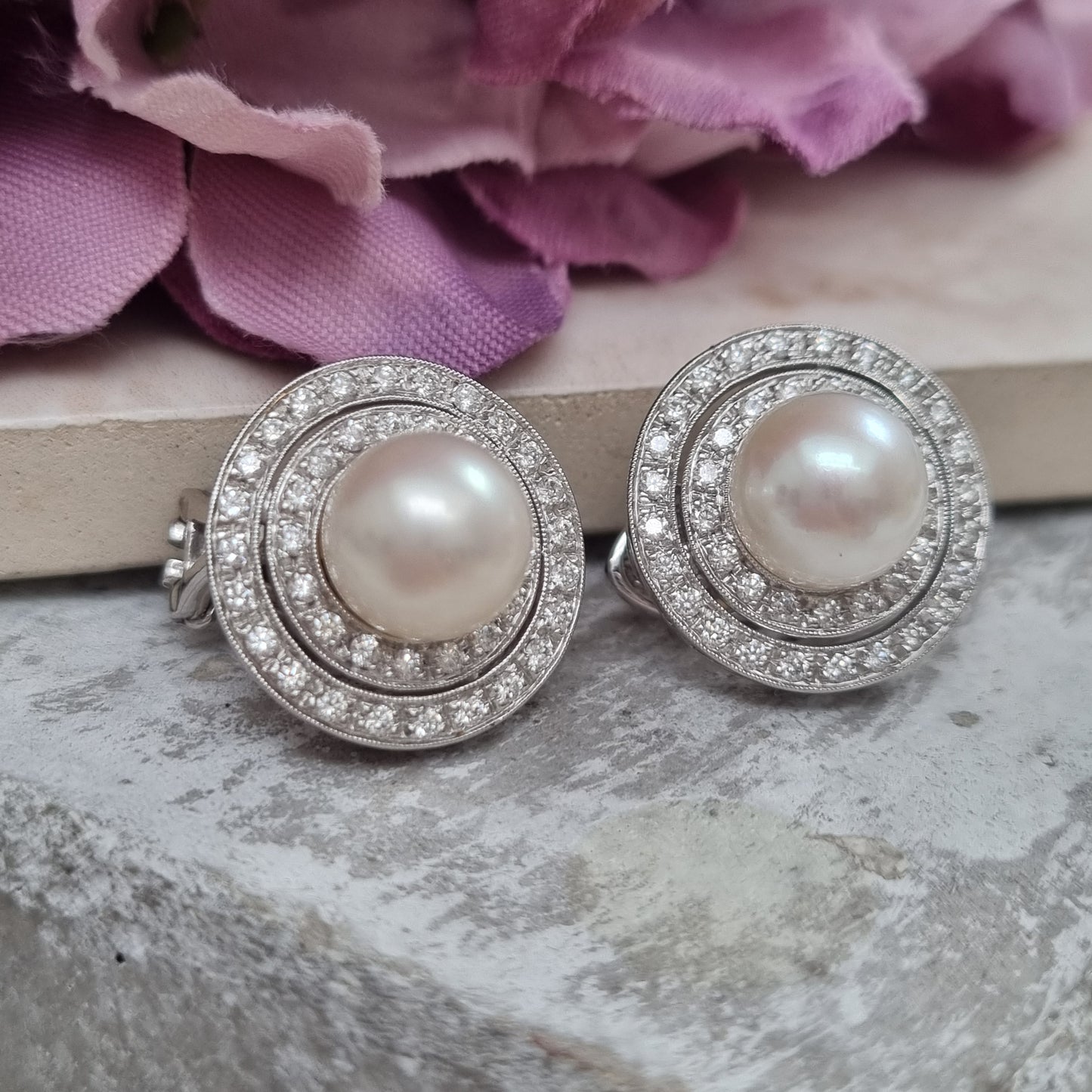 Pearl and Diamond Target Earrings