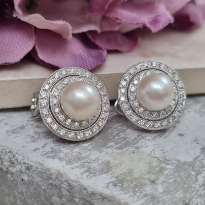 Pearl and Diamond Target Earrings