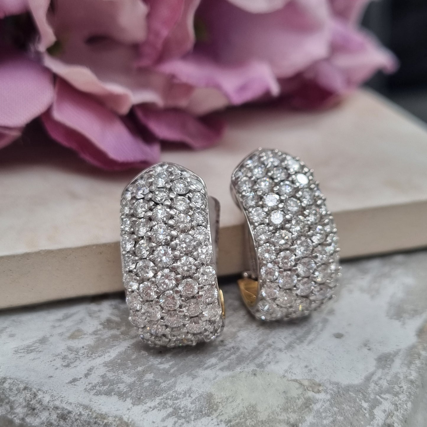Vintage Diamond Chunky Hoop Earrings In Yellow Gold