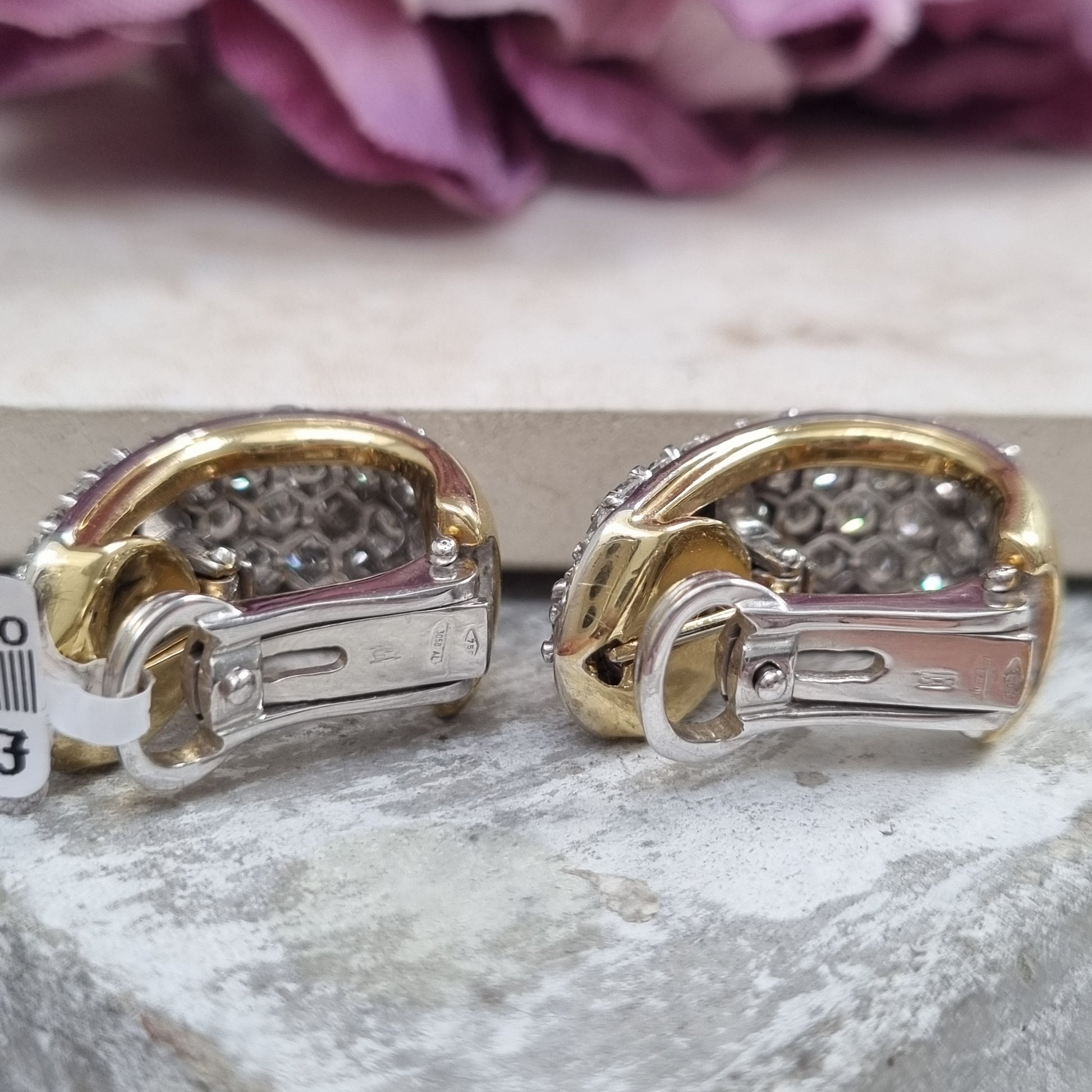 Vintage Diamond Chunky Hoop Earrings In Yellow Gold