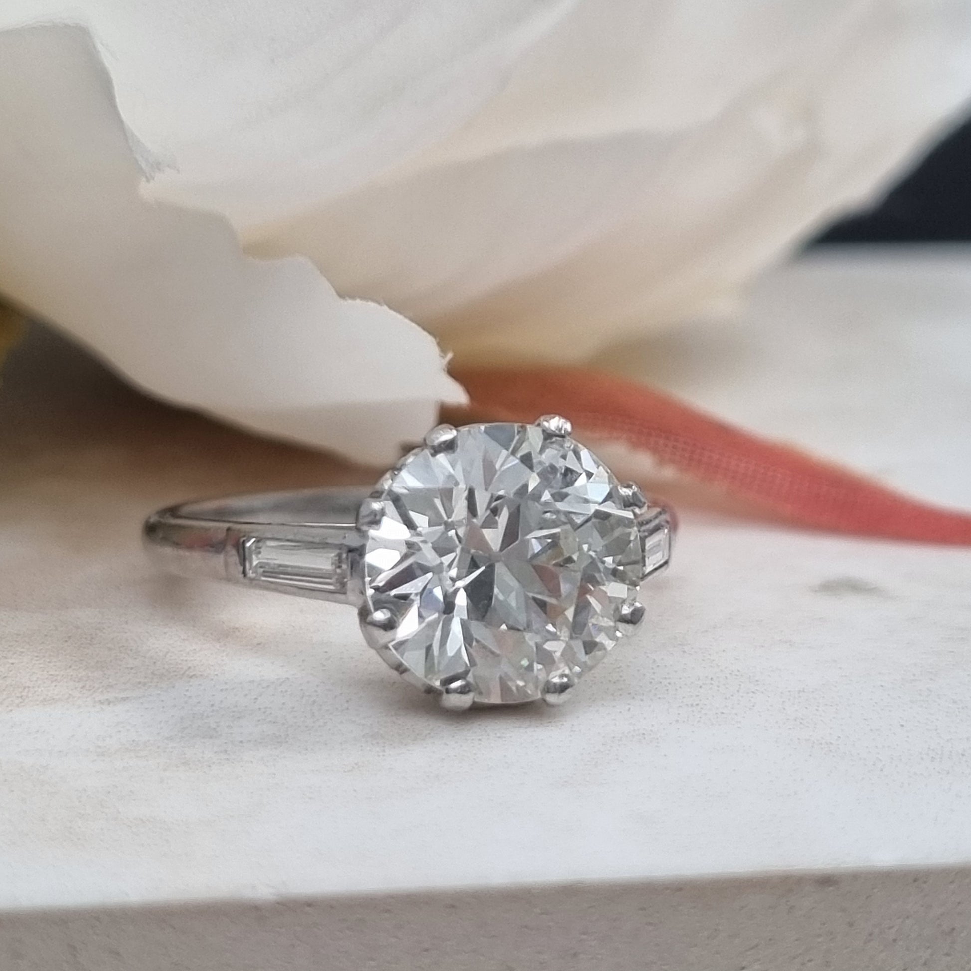 Antique 3.10ct Old European Cut Diamond Solitaire Engagement Ring in Platinum