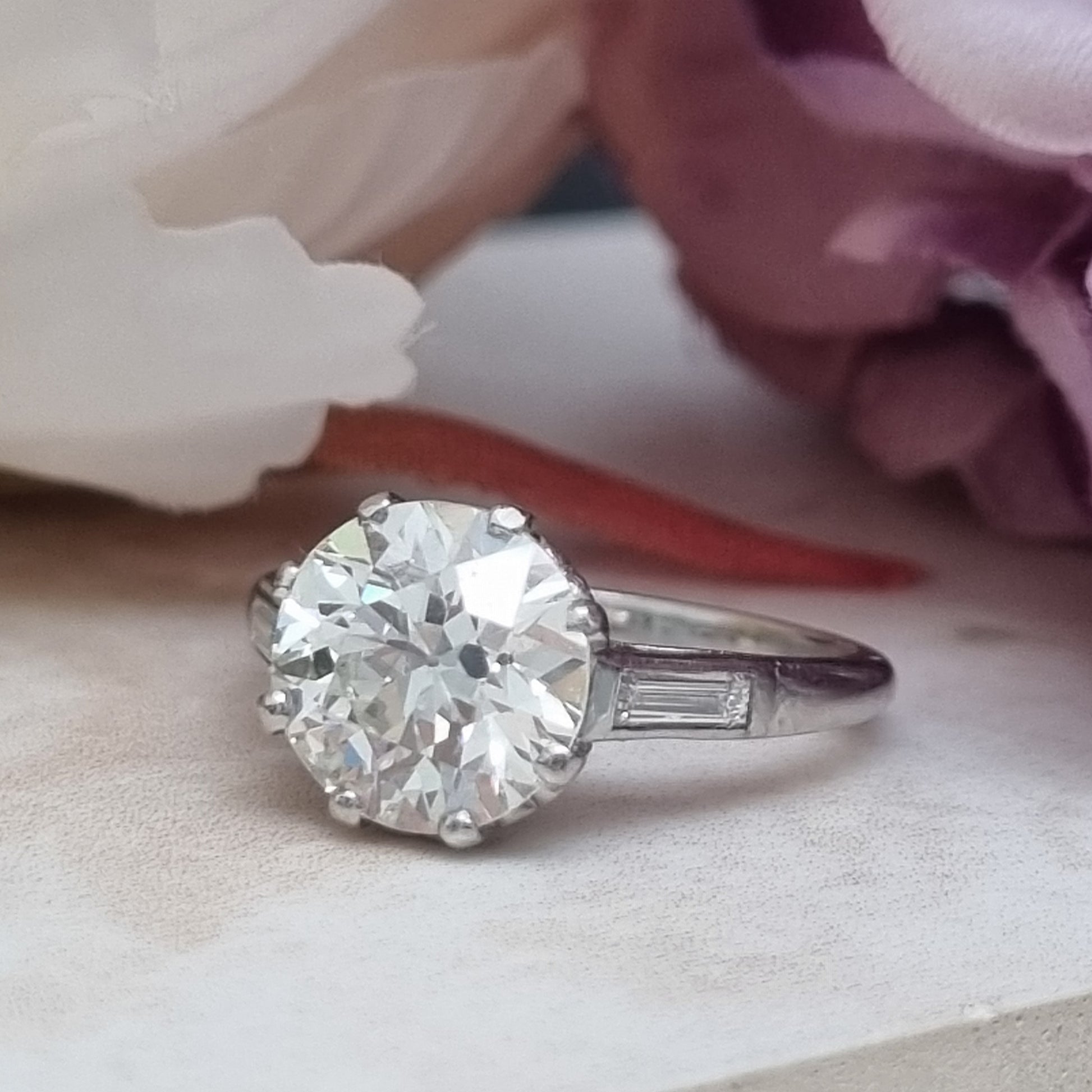 Antique 3.10ct Old European Cut Diamond Solitaire Engagement Ring in Platinum