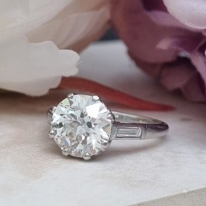 Antique 3.10ct Old European Cut Diamond Solitaire Engagement Ring in Platinum