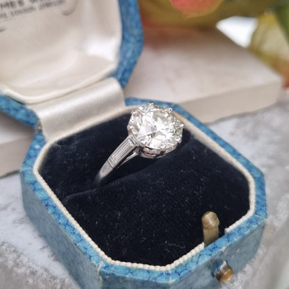 Antique 3.10ct Old European Cut Diamond Solitaire Engagement Ring in Platinum