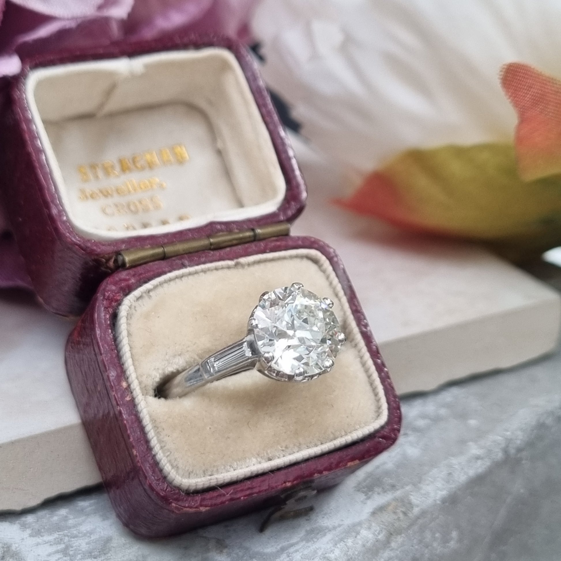 Antique 3.10ct Old European Cut Diamond Solitaire Engagement Ring in Platinum