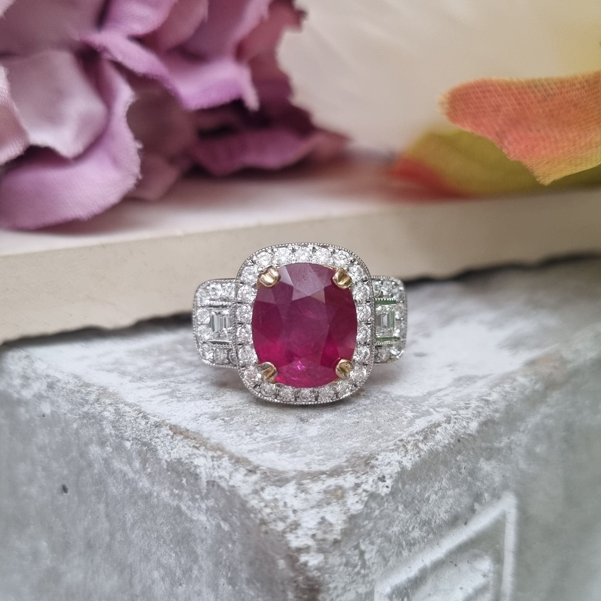 Certified 4ct Madagascar Ruby and Diamond Dress Ring