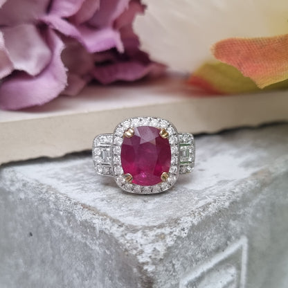 Certified 4ct Madagascar Ruby and Diamond Dress Ring