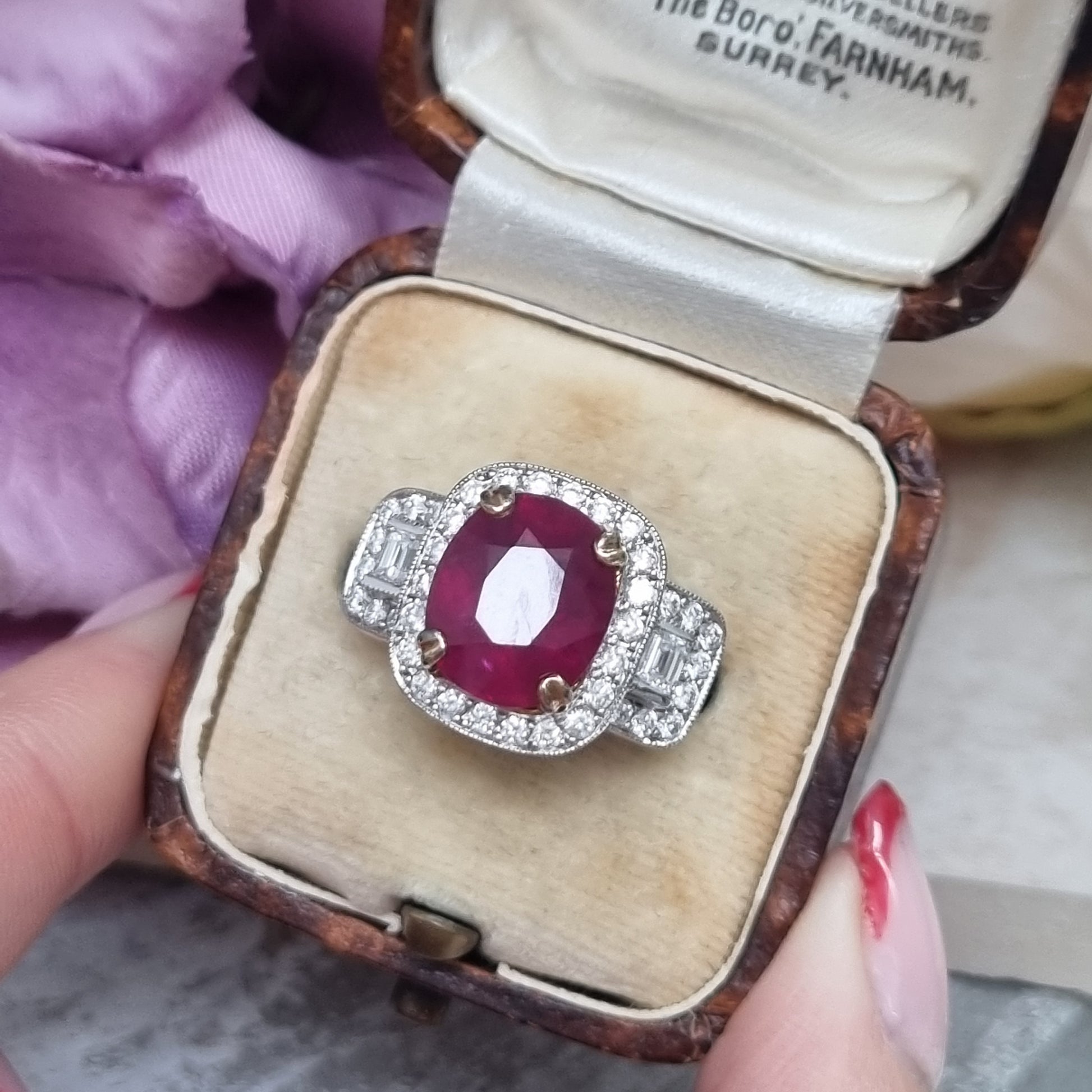 Certified 4ct Madagascar Ruby and Diamond Dress Ring