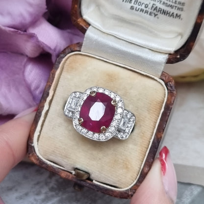 Certified 4ct Madagascar Ruby and Diamond Dress Ring