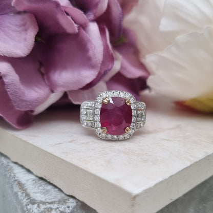 Certified 4ct Madagascar Ruby and Diamond Dress Ring