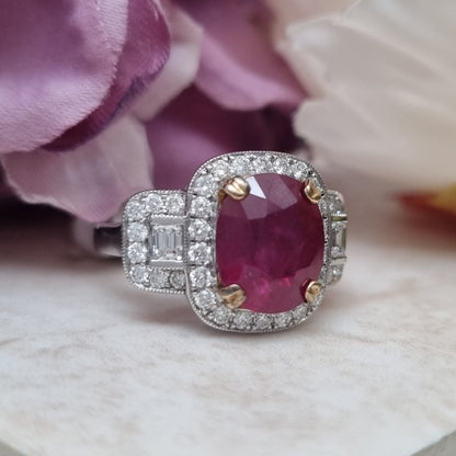 Certified 4ct Madagascar Ruby and Diamond Dress Ring