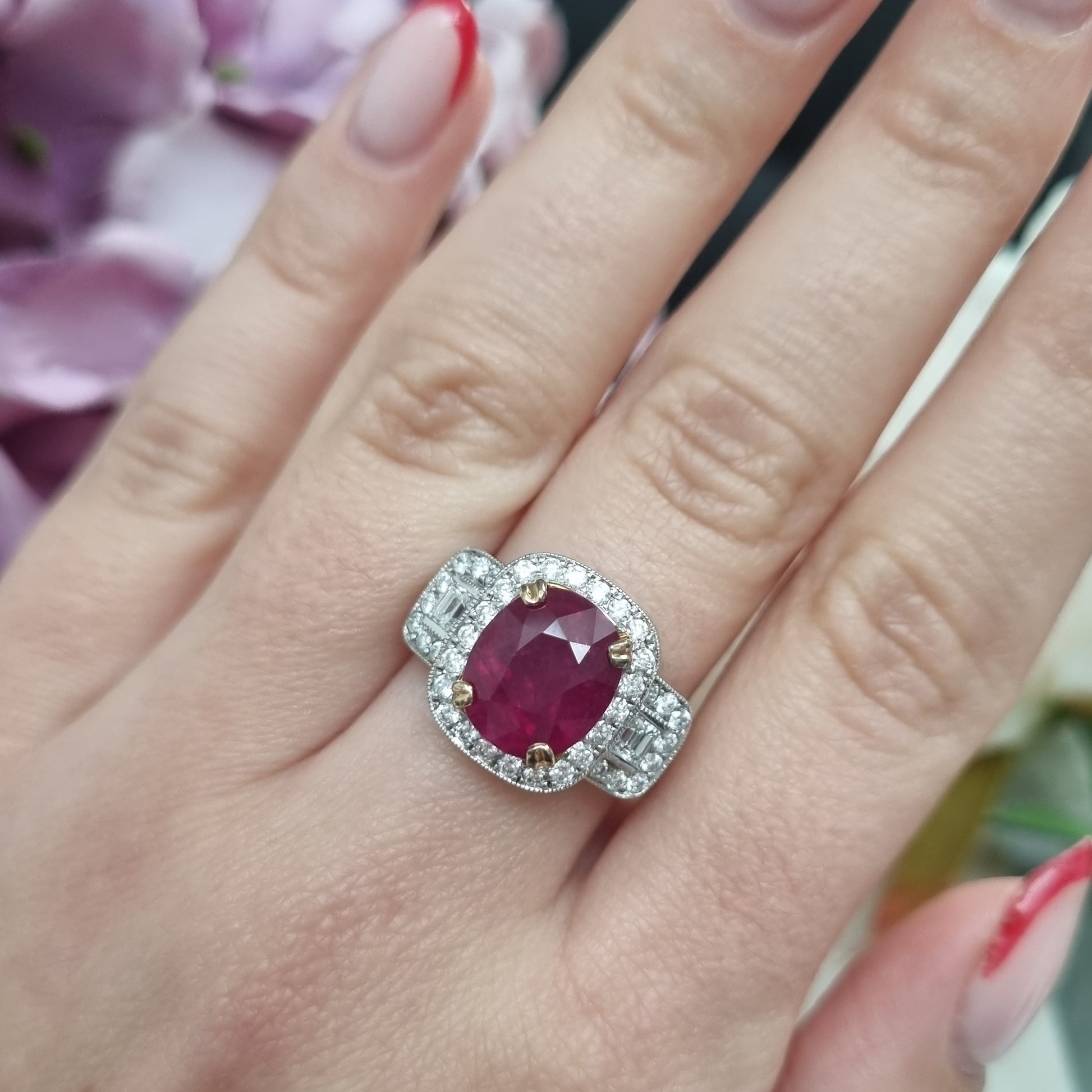 Certified 4ct Madagascar Ruby and Diamond Dress Ring
