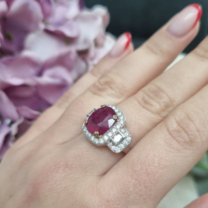 Certified 4ct Madagascar Ruby and Diamond Dress Ring
