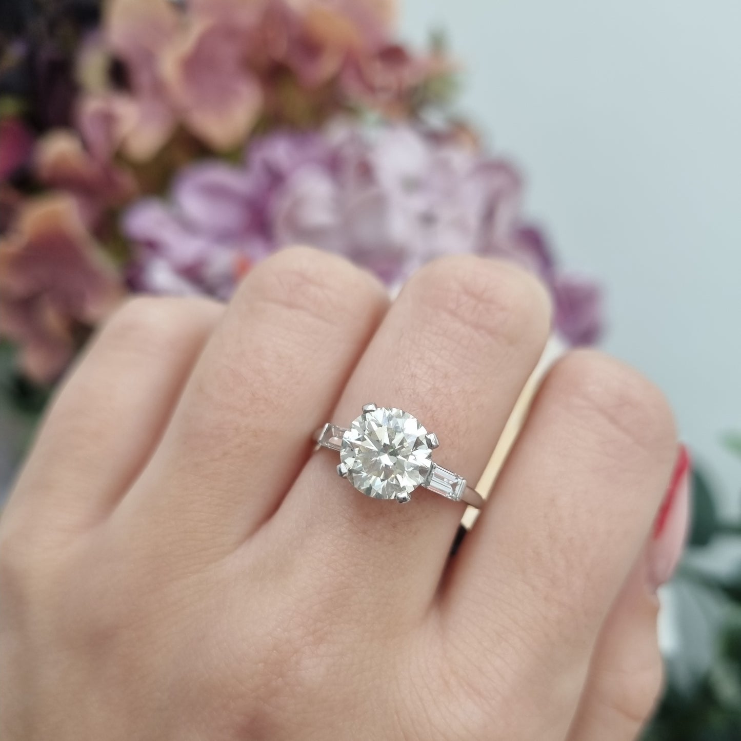 Vintage 2.54ct Diamond Solitaire Engagement Ring with Baguette Shoulders