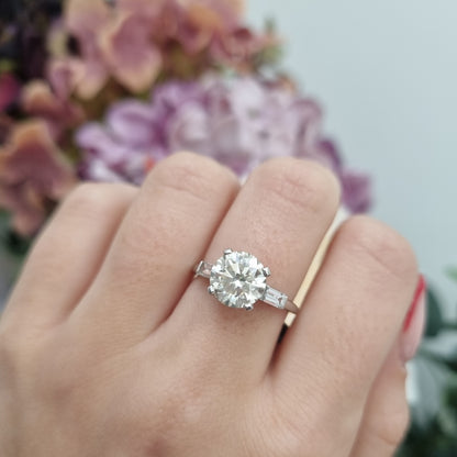 Vintage 2.54ct Diamond Solitaire Engagement Ring with Baguette Shoulders