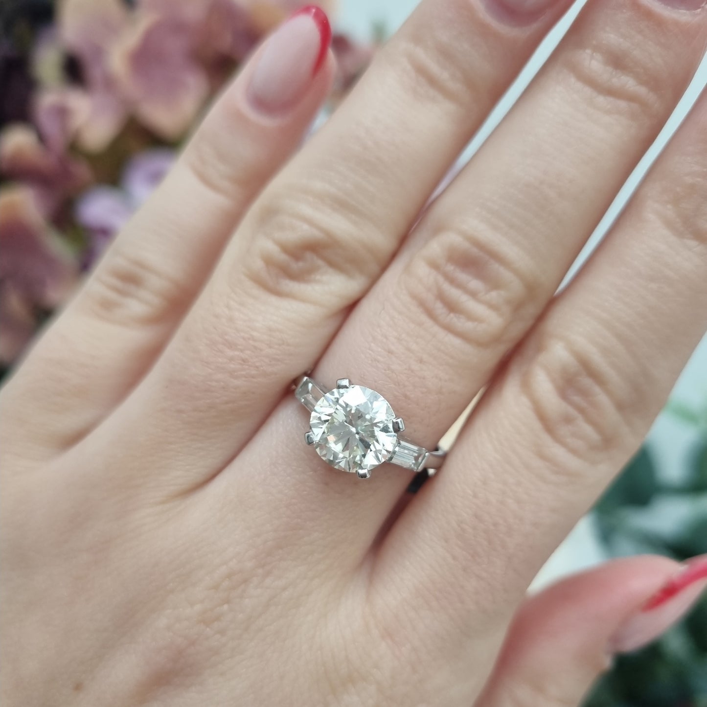 Vintage 2.54ct Diamond Solitaire Engagement Ring with Baguette Shoulders