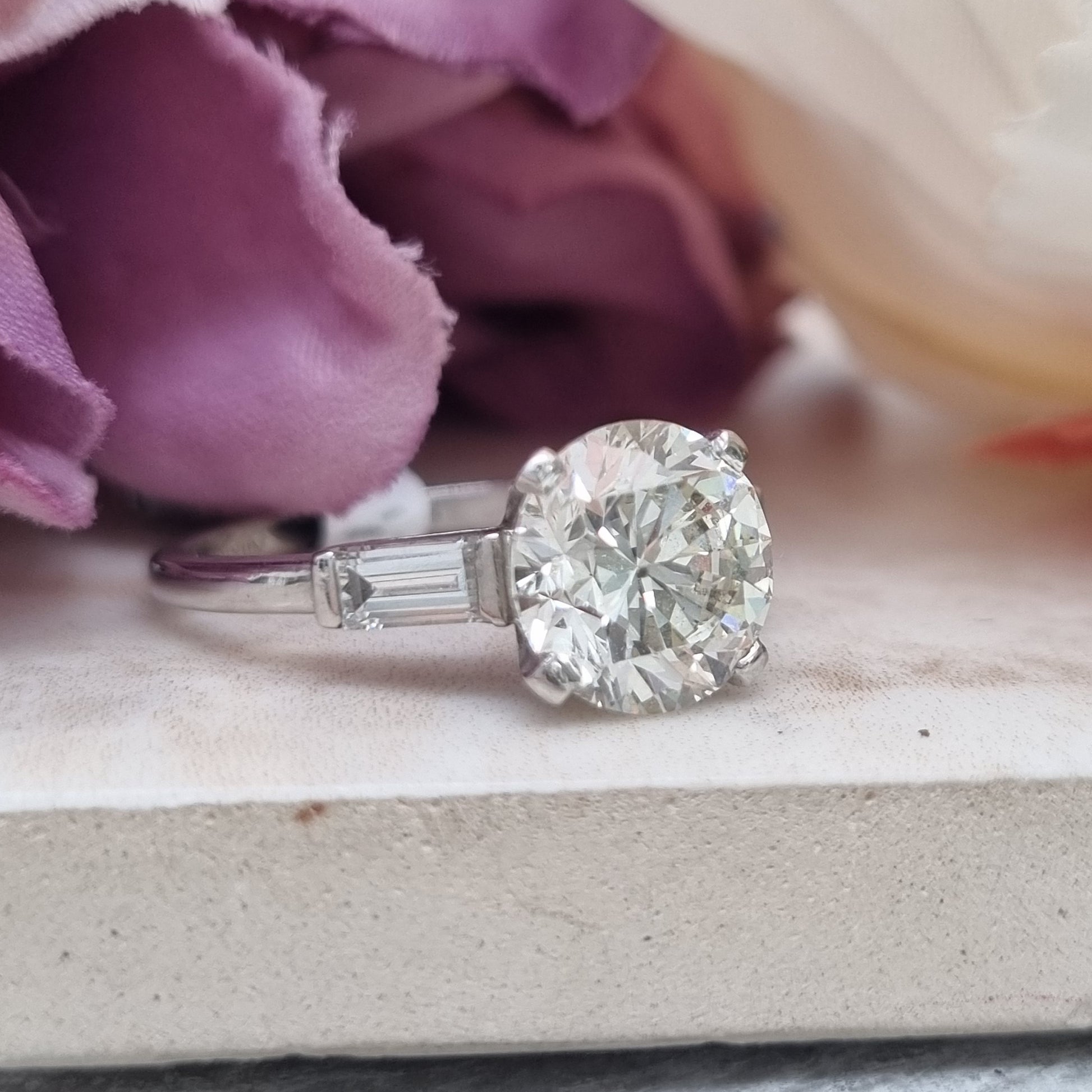 Vintage 2.54ct Diamond Solitaire Engagement Ring with Baguette Shoulders