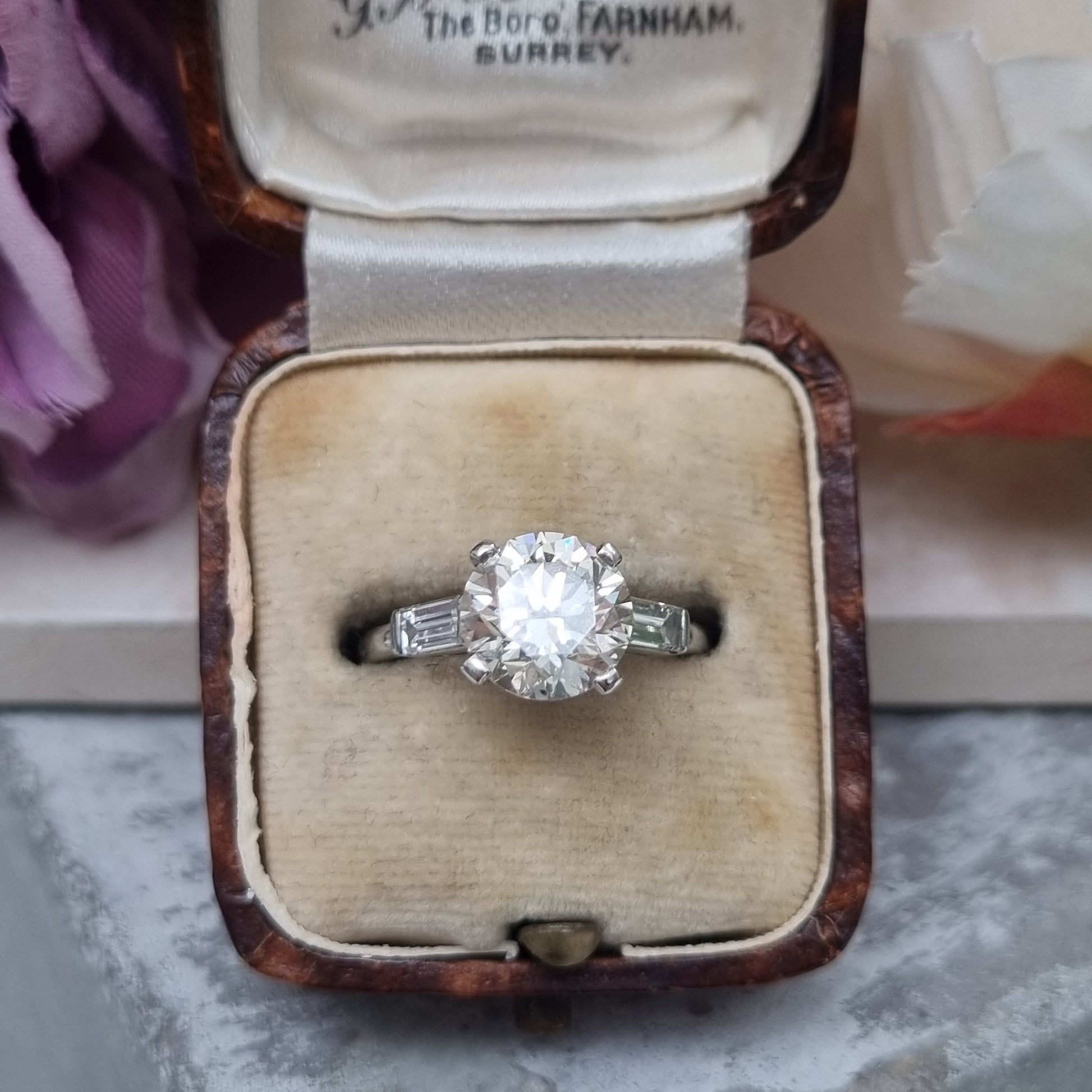 Vintage 2.54ct Diamond Solitaire Engagement Ring with Baguette Shoulders