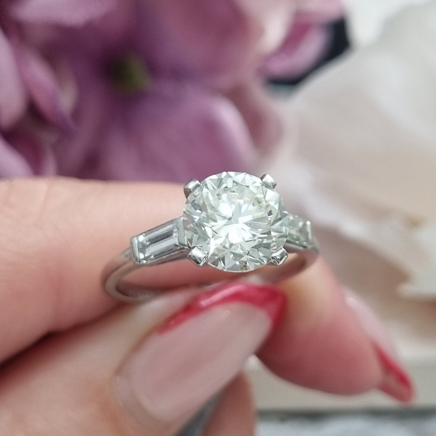 Vintage 2.54ct Diamond Solitaire Engagement Ring with Baguette Shoulders