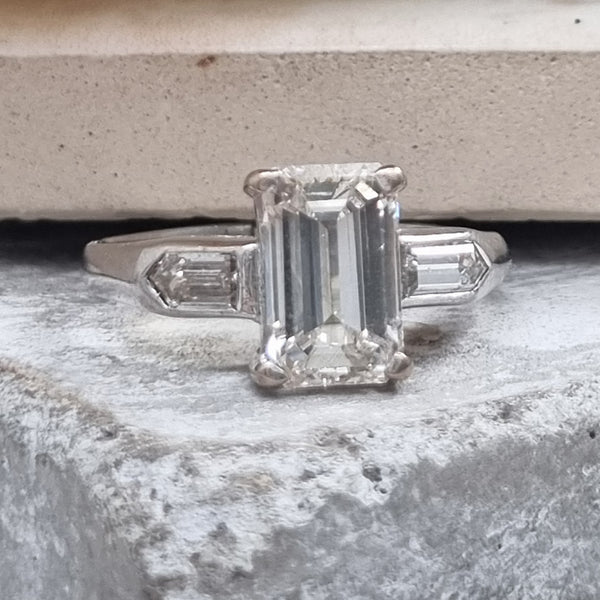 1.55ct Emerald Cut and Bullet Cut Diamond Trilogy Engagement Ring