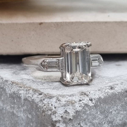 1.55ct Emerald Cut and Bullet Cut Diamond Trilogy Engagement Ring