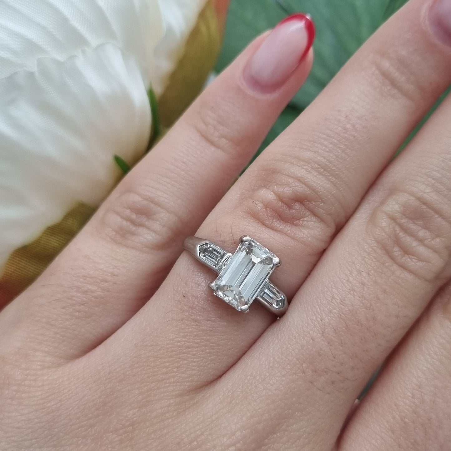 1.55ct Emerald Cut and Bullet Cut Diamond Trilogy Engagement Ring