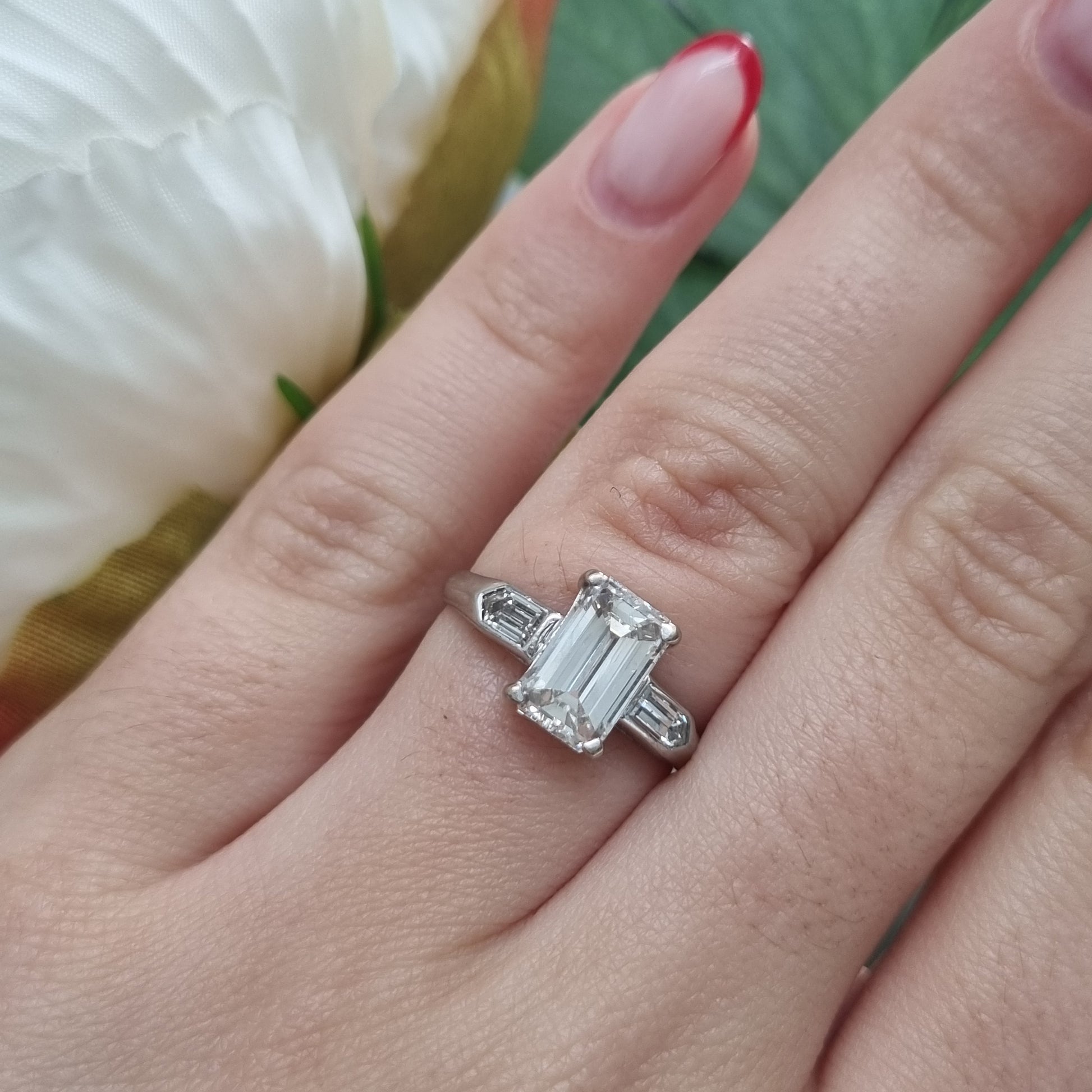 1.55ct Emerald Cut and Bullet Cut Diamond Trilogy Engagement Ring