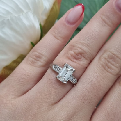 1.55ct Emerald Cut and Bullet Cut Diamond Trilogy Engagement Ring