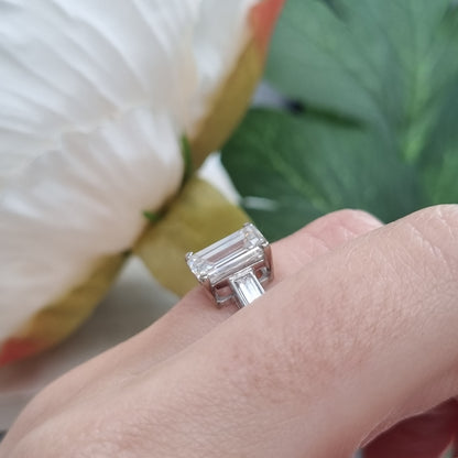 1.55ct Emerald Cut and Bullet Cut Diamond Trilogy Engagement Ring