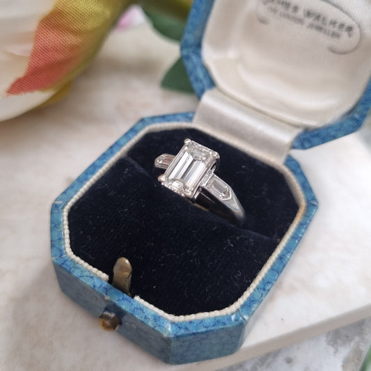 1.55ct Emerald Cut and Bullet Cut Diamond Trilogy Engagement Ring